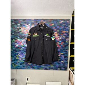Vintage Mens Black Arctic Cat Team Racing Button Up Shirt with Patches Size M
